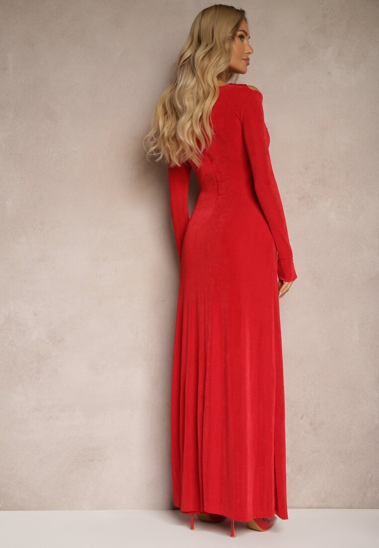 elsa.m by may Rochie Roșie Lungă cu Drapaje Simetrice la Decolteu Neriani