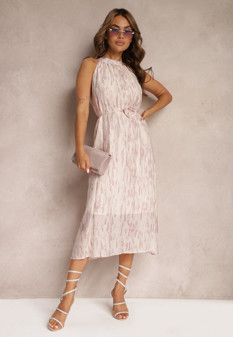 elsa.m by may Rochie Roz deschis Evazată De seară cu Decolteu Halter și Broșă în formă de floare Previiana