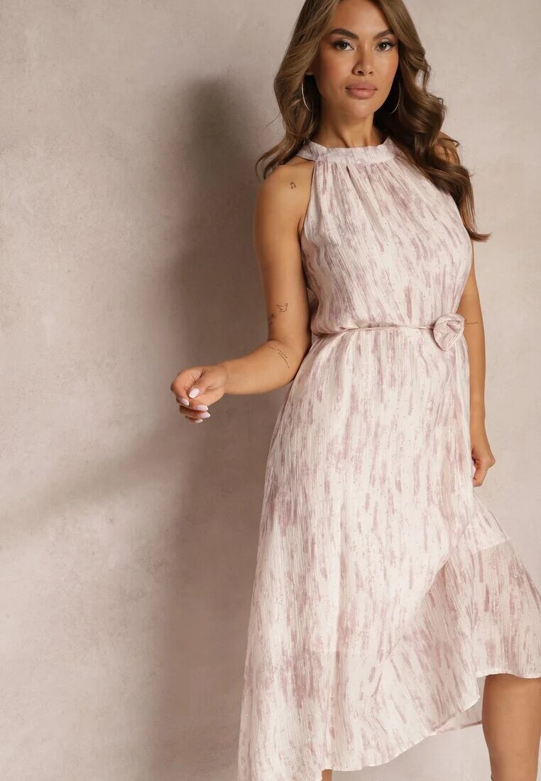 elsa.m by may Rochie Roz deschis Evazată De seară cu Decolteu Halter și Broșă în formă de floare Previiana