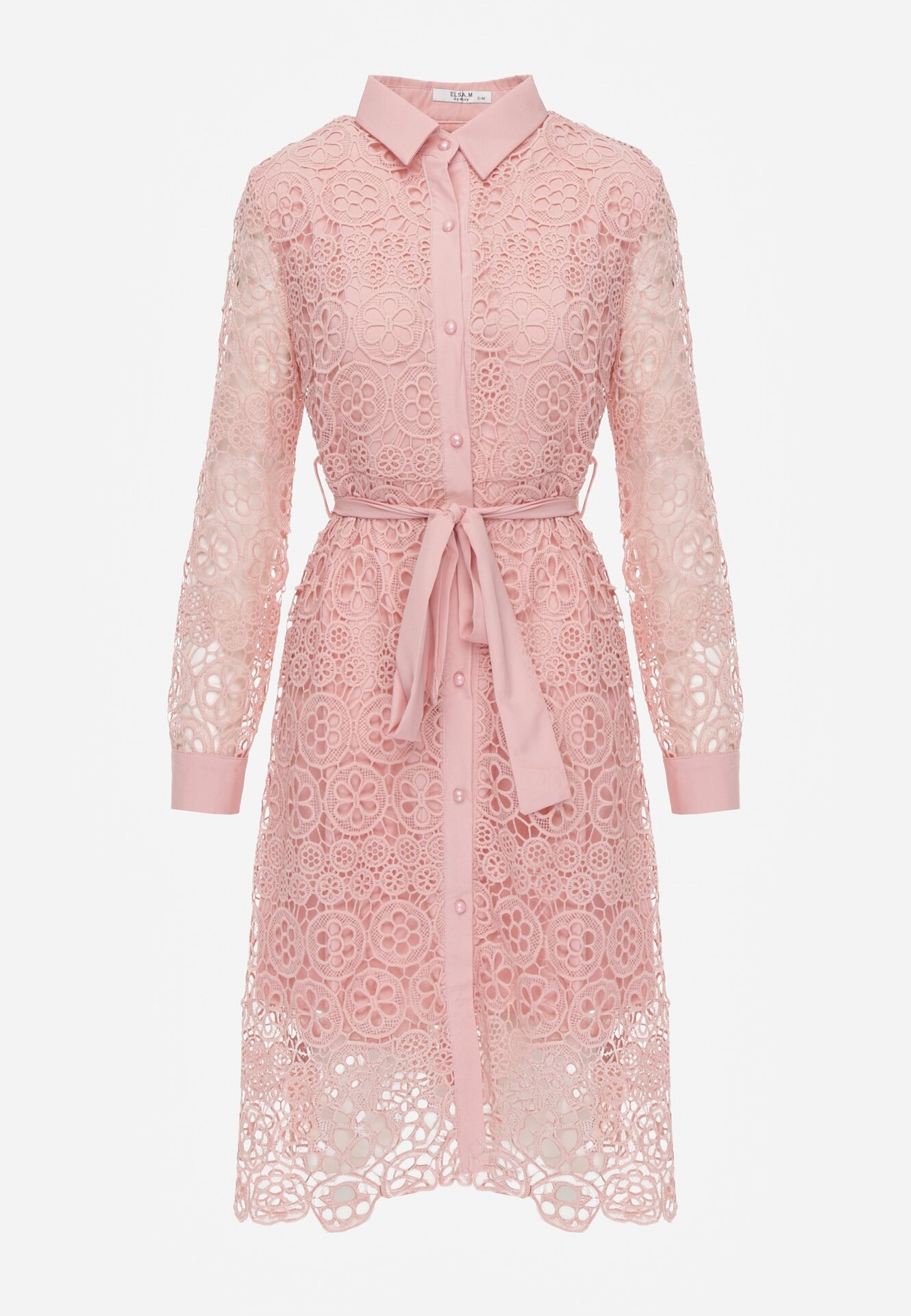 elsa.m by may Rochie Roz Evazată Midi Decorată cu Dantelă cu Cordon în Talie Sailla
