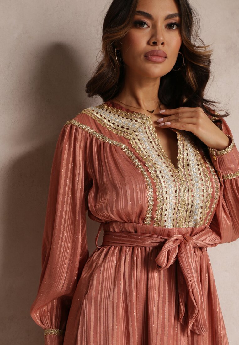 elsa.m by may Rochie Roz închis Metalică cu Decolteu Decorativ și Curea Adyson