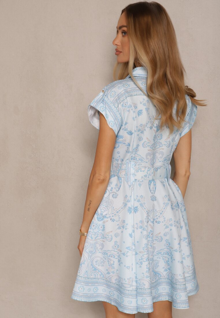 elsa.m by may Rochie tip cămașă Albastră din Viscoză cu Curea cu Cataramă Nitalana