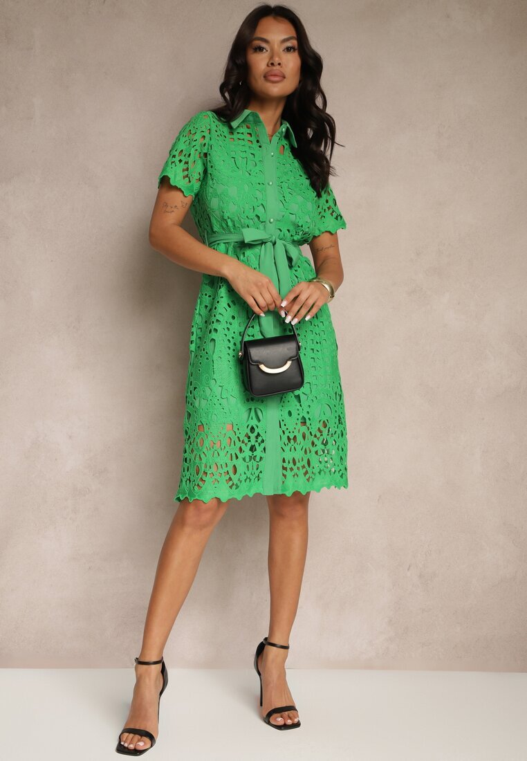 elsa.m by may Rochie tip cămașă midi Verde cu ajur Tatrasi