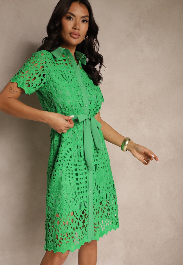 elsa.m by may Rochie tip cămașă midi Verde cu ajur Tatrasi