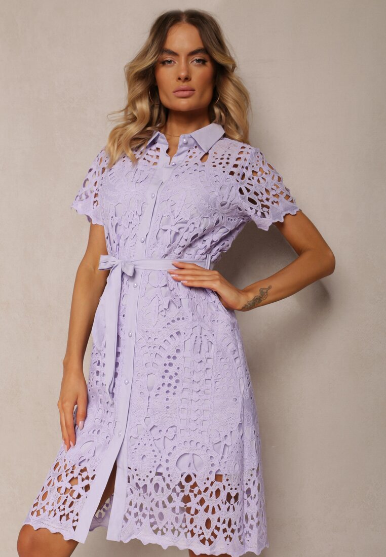 elsa.m by may Rochie tip cămașă Midi Violetă cu broderie ajurată Tatrasi