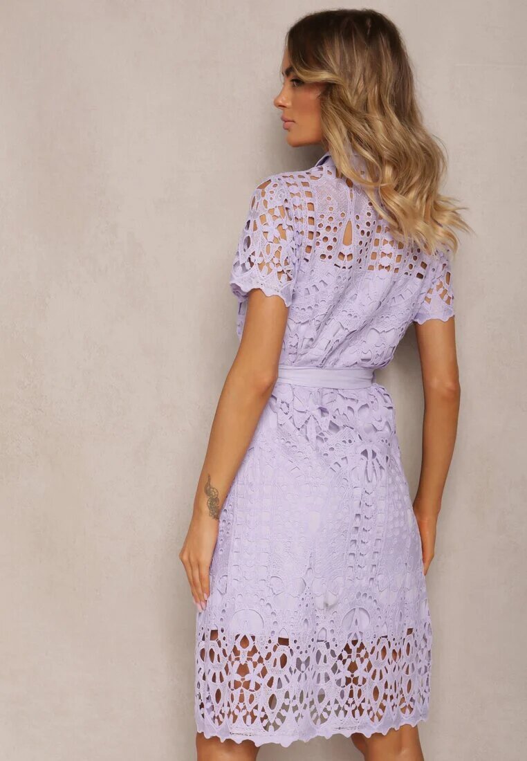 elsa.m by may Rochie tip cămașă Midi Violetă cu broderie ajurată Tatrasi