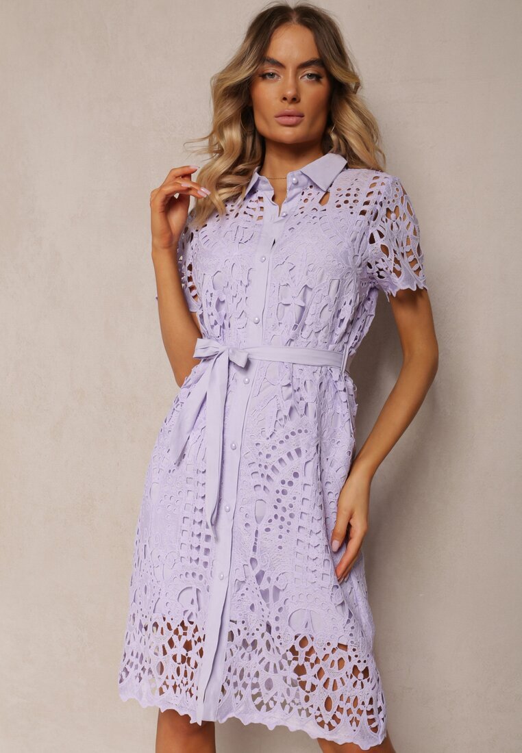 elsa.m by may Rochie tip cămașă Midi Violetă cu broderie ajurată Tatrasi
