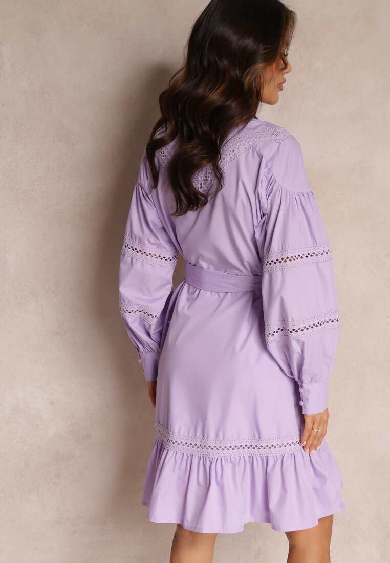 elsa.m by may Rochie Tip Cămașă Violetă cu nasturi de perle și inserții din dantelă Shyanne