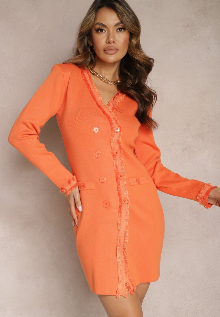 elsa.m by may Rochie tip pulover Portocalie cu Franjuri și Nasturi Decorativi Opleria