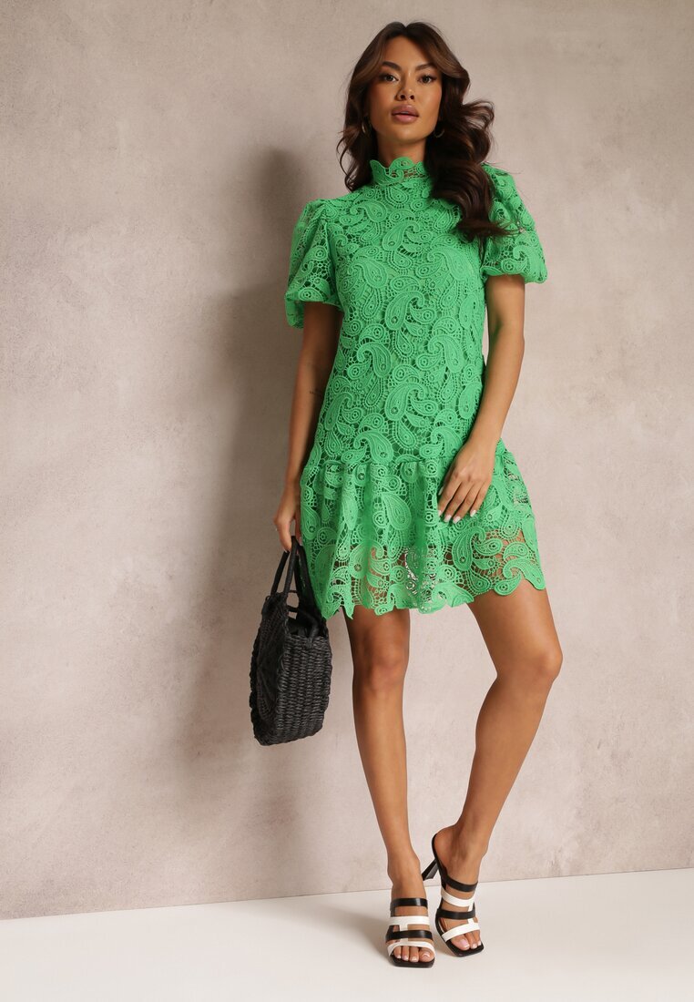 elsa.m by may Rochie Verde cu broderie de dantelă Paisley și mâneci bufante Briena