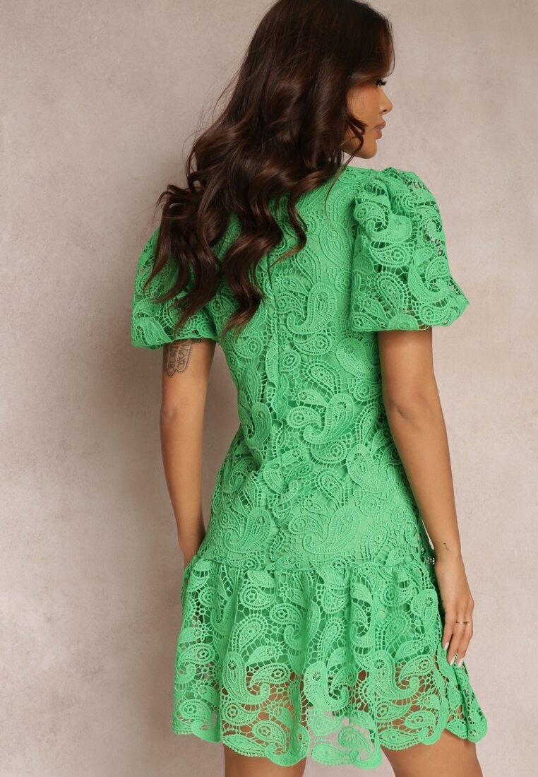 elsa.m by may Rochie Verde cu broderie de dantelă Paisley și mâneci bufante Briena