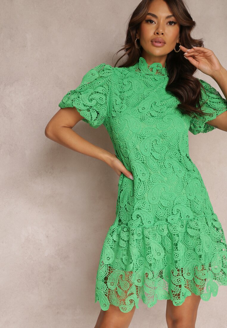 elsa.m by may Rochie Verde cu broderie de dantelă Paisley și mâneci bufante Briena