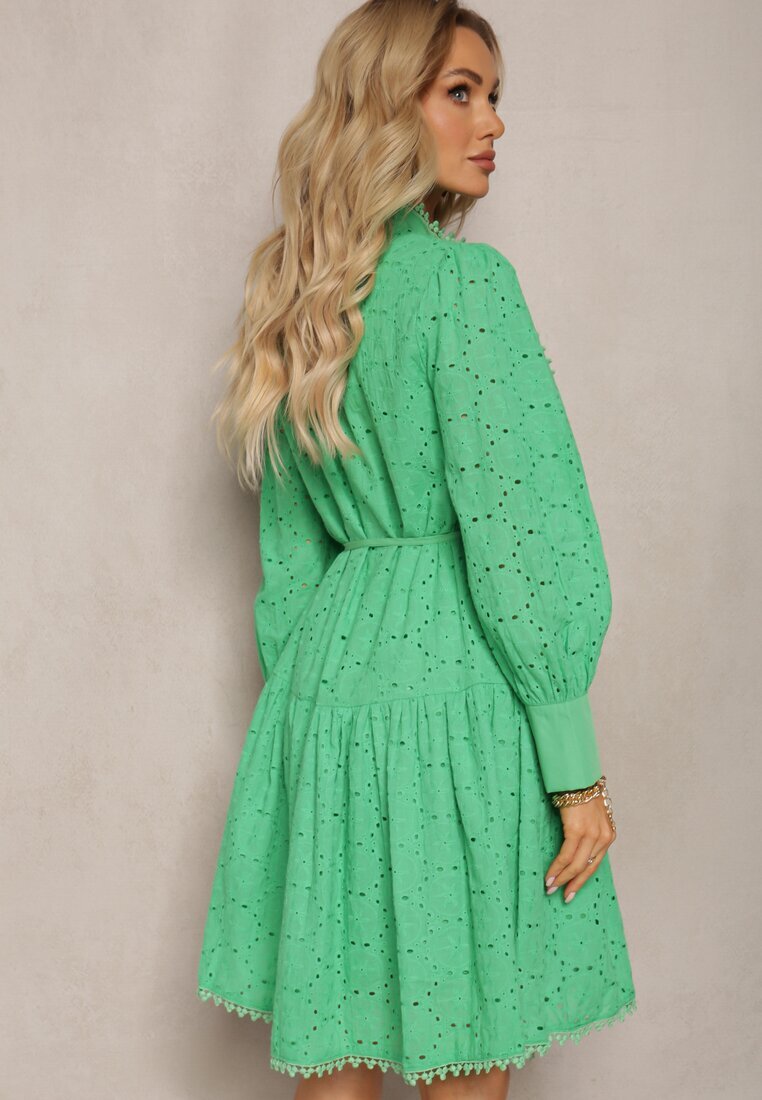 elsa.m by may Rochie Verde Decorată cu broderie și nasturi perlați cu Guler înalt Wialon