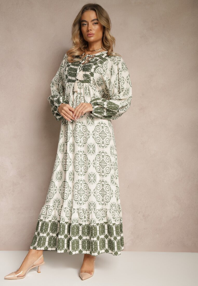 elsa.m by may Rochie Verde din Viscoză Decorată cu Legătură și Volan Efamarea