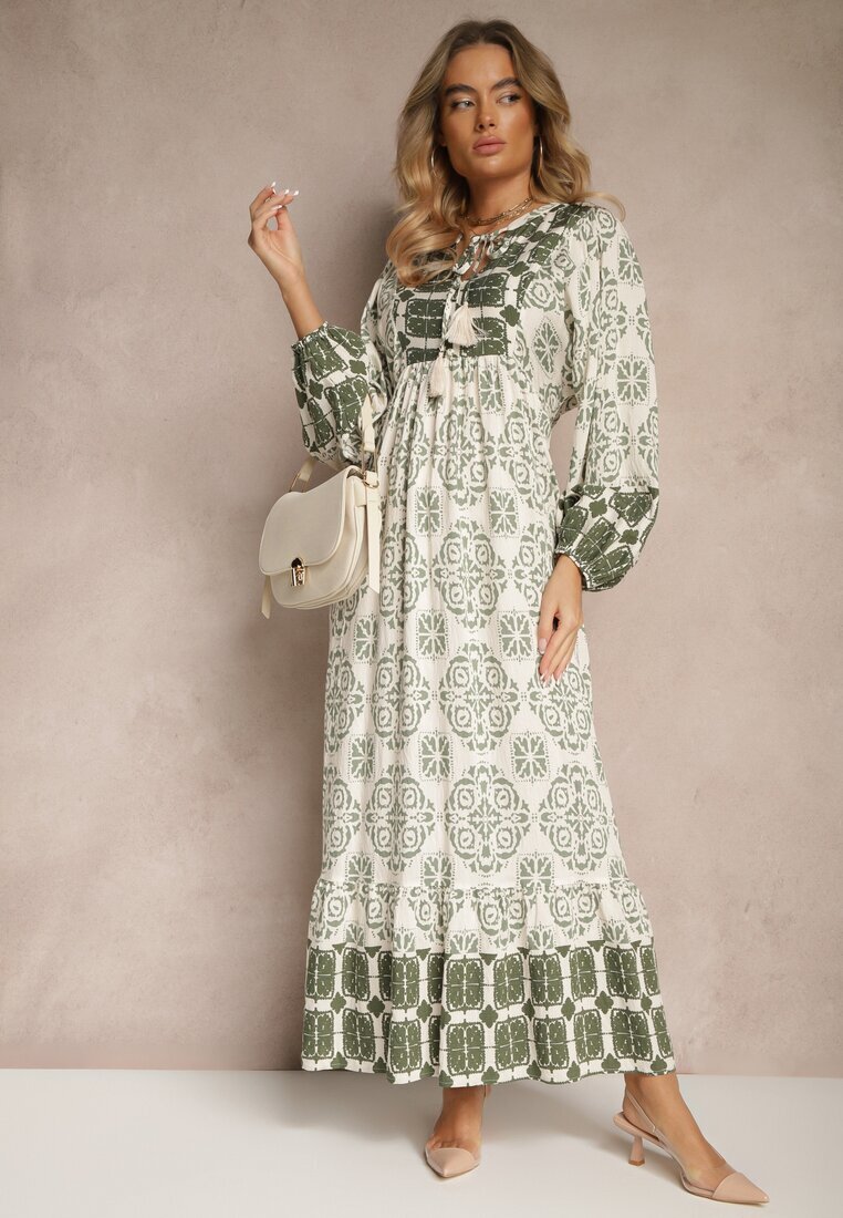 elsa.m by may Rochie Verde din Viscoză Decorată cu Legătură și Volan Efamarea