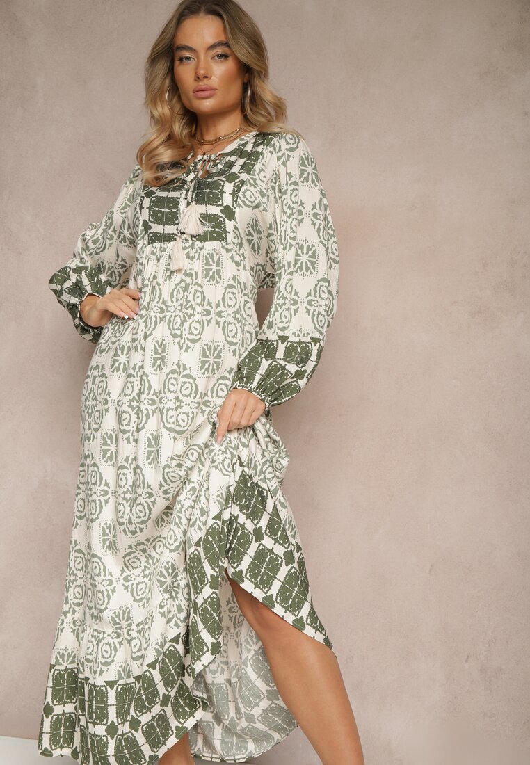 elsa.m by may Rochie Verde din Viscoză Decorată cu Legătură și Volan Efamarea