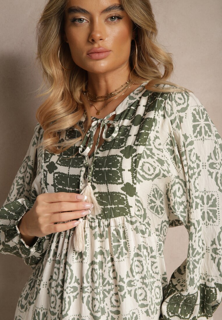 elsa.m by may Rochie Verde din Viscoză Decorată cu Legătură și Volan Efamarea