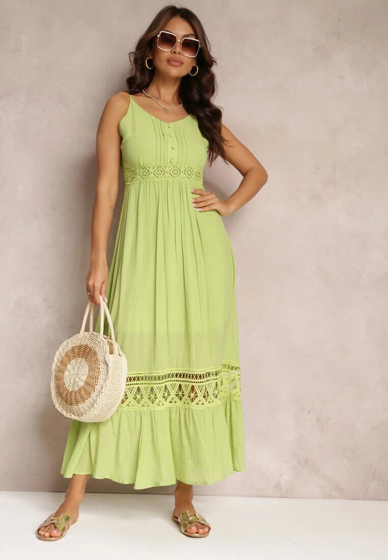 elsa.m by may Rochie Verde Evazată Maxi cu Volane și Dantelă Luluma