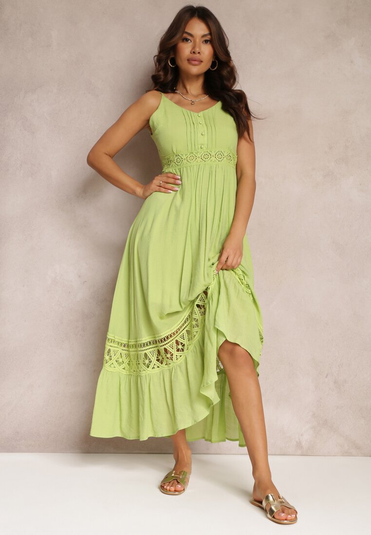elsa.m by may Rochie Verde Evazată Maxi cu Volane și Dantelă Luluma