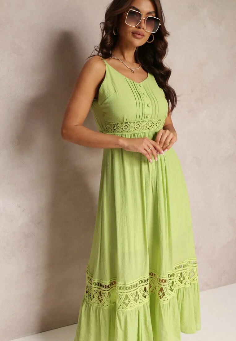 elsa.m by may Rochie Verde Evazată Maxi cu Volane și Dantelă Luluma
