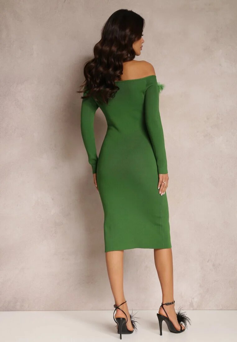 elsa.m by may Rochie Verde Tricotată cu Pene Thanula