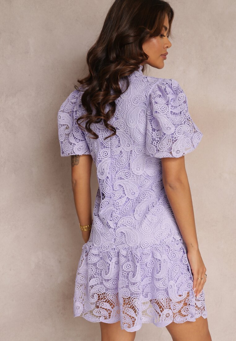 elsa.m by may Rochie violet cu broderie de dantelă Paisley și mâneci bufante Briena