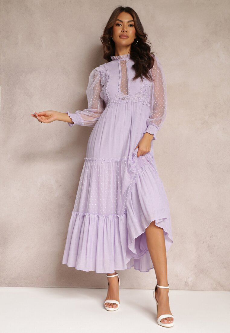 elsa.m by may Rochie Violetă cu Mâneci Bufante Decorată cu Inserții de Tul Laluna
