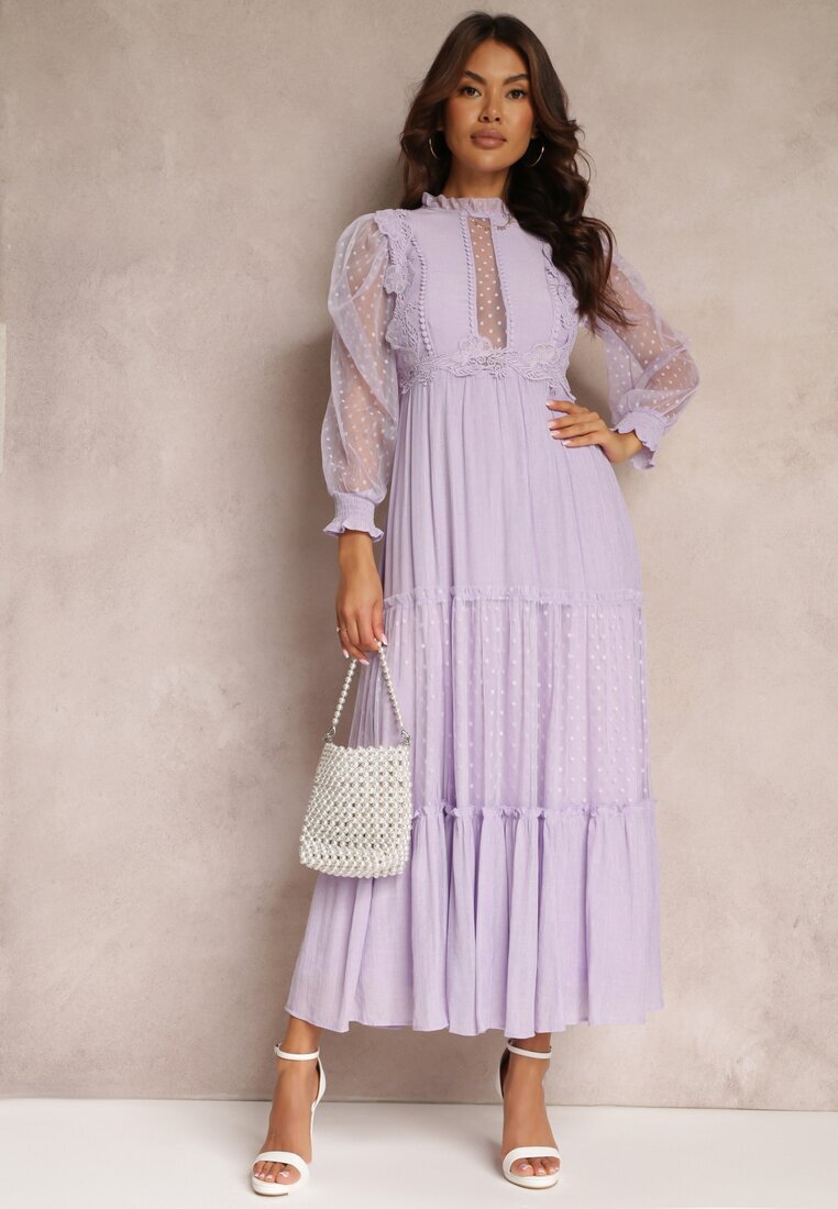 elsa.m by may Rochie Violetă cu Mâneci Bufante Decorată cu Inserții de Tul Laluna