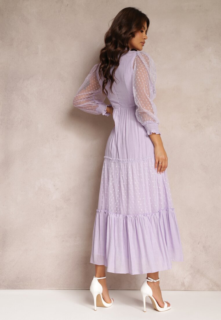 elsa.m by may Rochie Violetă cu Mâneci Bufante Decorată cu Inserții de Tul Laluna