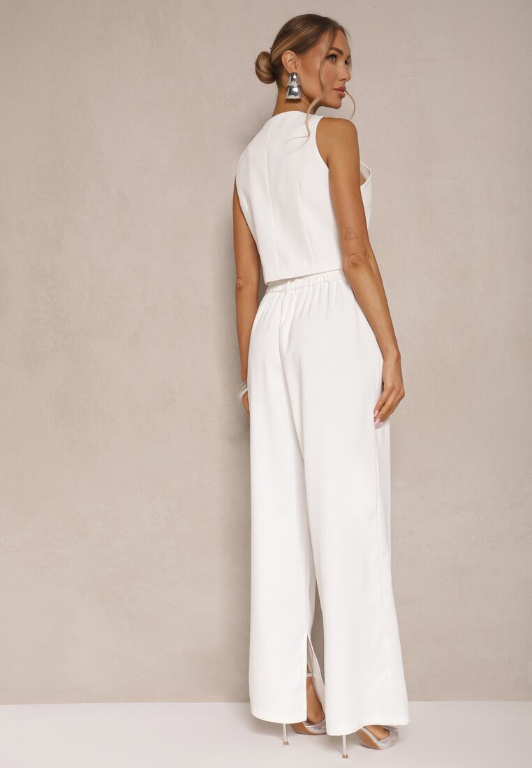 elsa.m by may Set Alb cu Zirconii Vestă Scurtă și Pantaloni Eleganți Diviriel