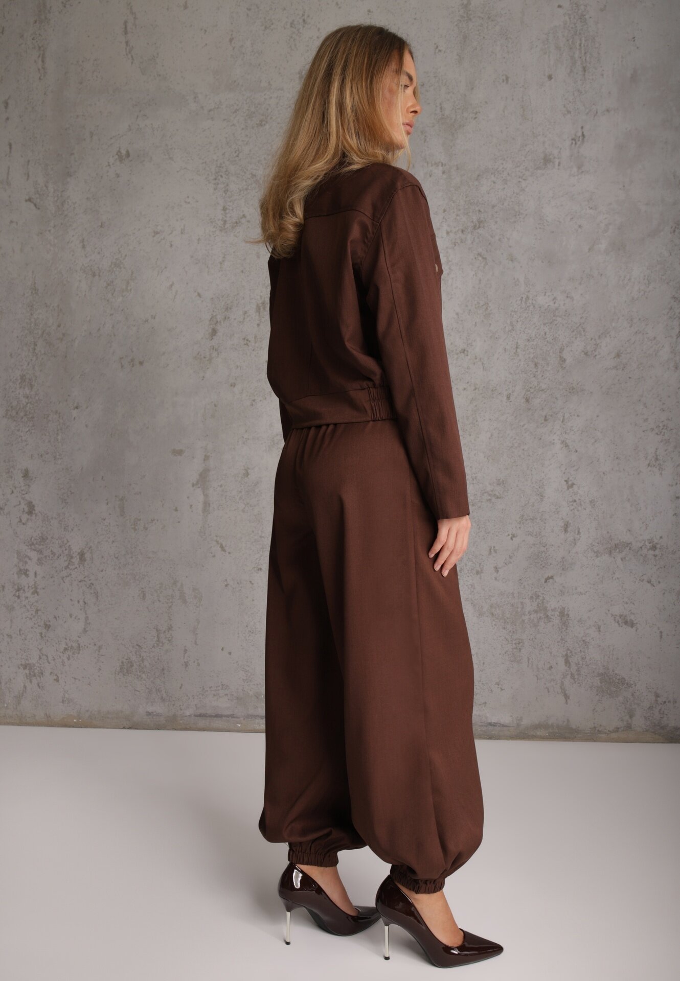 elsa.m by may Set casual Pantaloni harem și geacă bomber cu guler tip tunică și capse Finkastra Maro