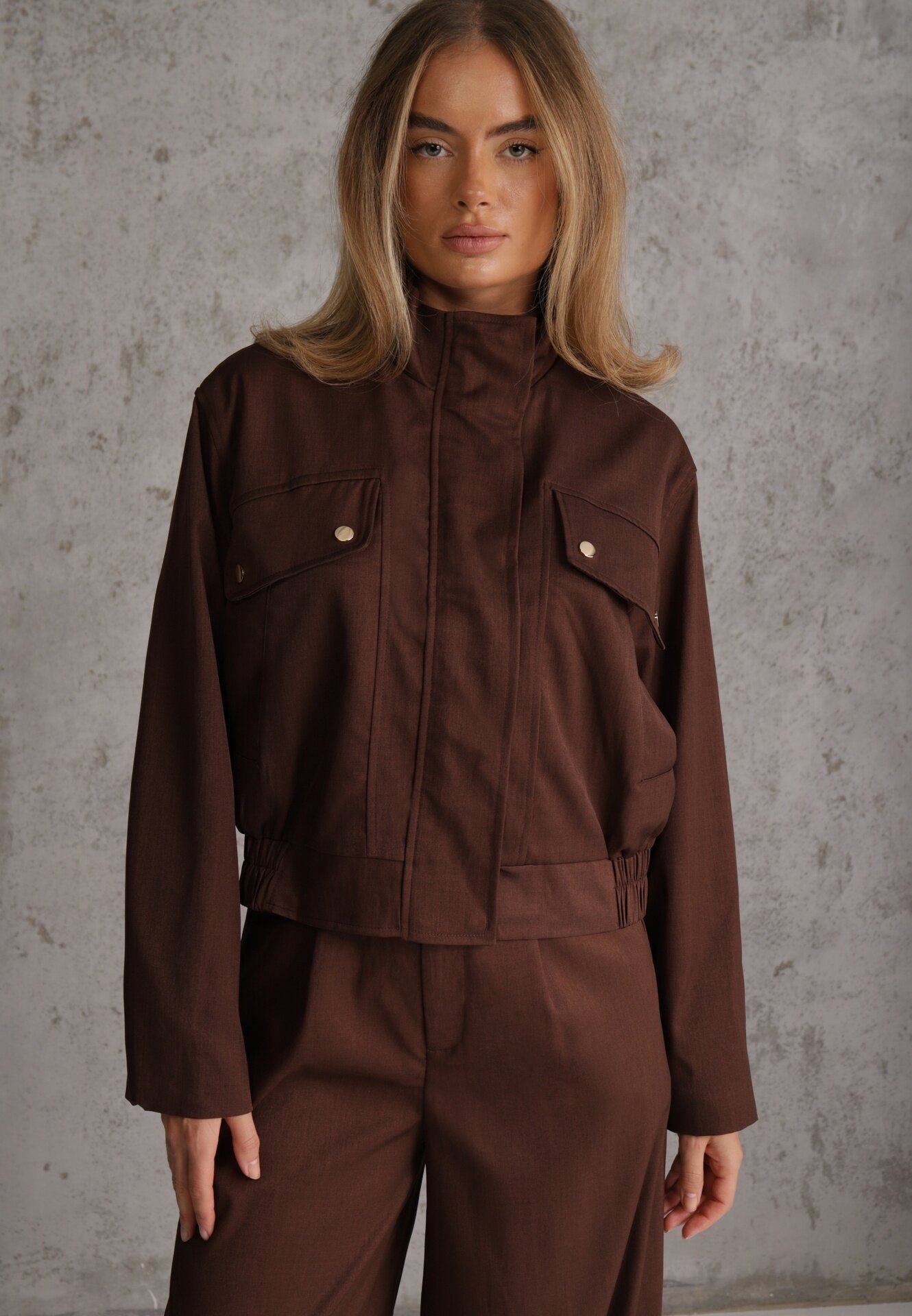 elsa.m by may Set casual Pantaloni harem și geacă bomber cu guler tip tunică și capse Finkastra Maro