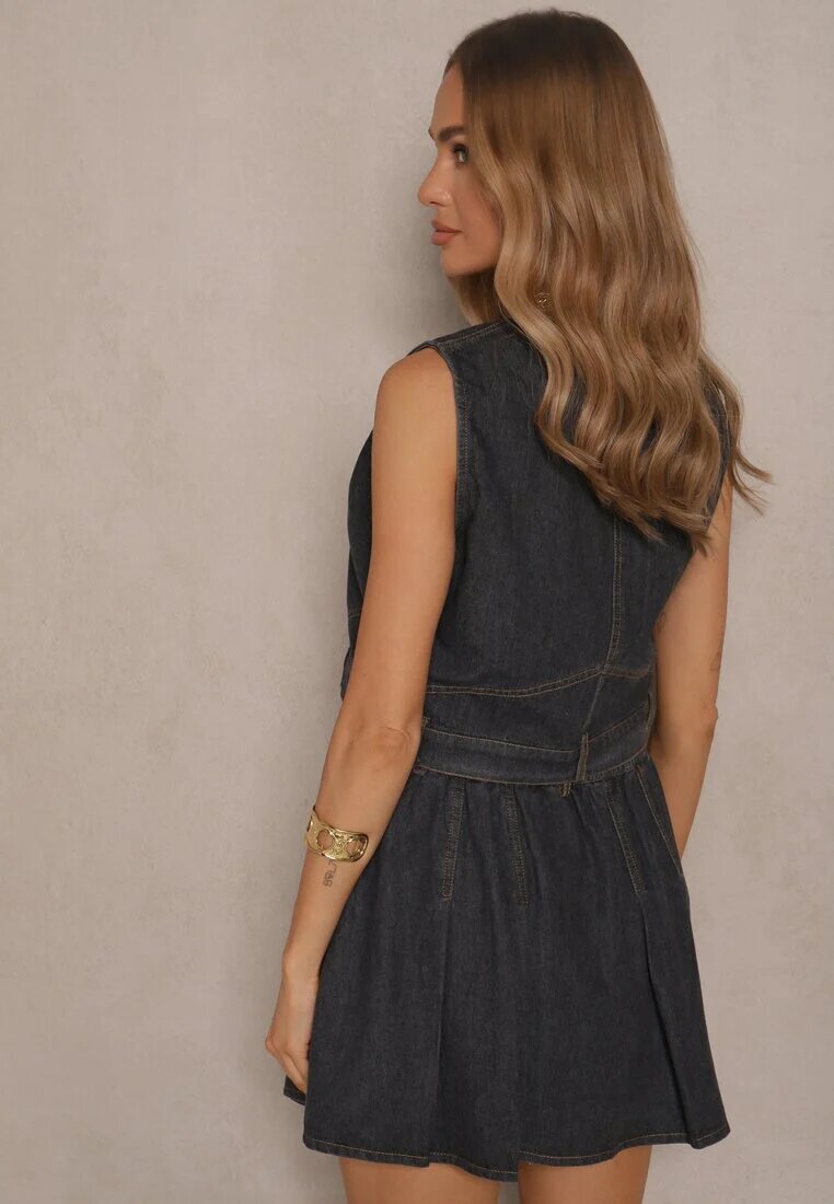 elsa.m by may Set din viscoză și denim Negru Vestă și Fustă cu croi Evazat Isbia