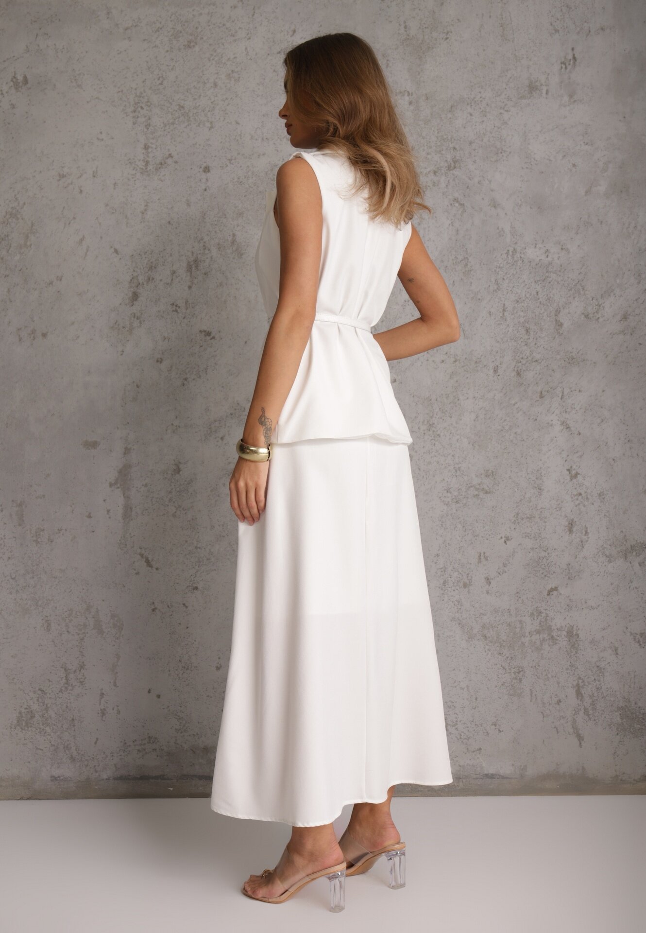 elsa.m by may Set elegant de costum Vestă cu curea și fustă trapez Sopha Alb