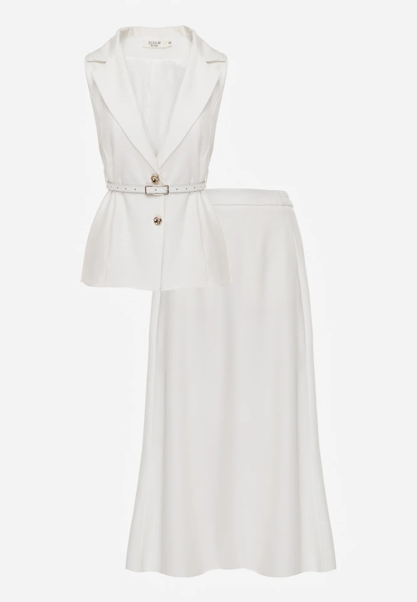 elsa.m by may Set elegant de costum Vestă cu curea și fustă trapez Sopha Alb