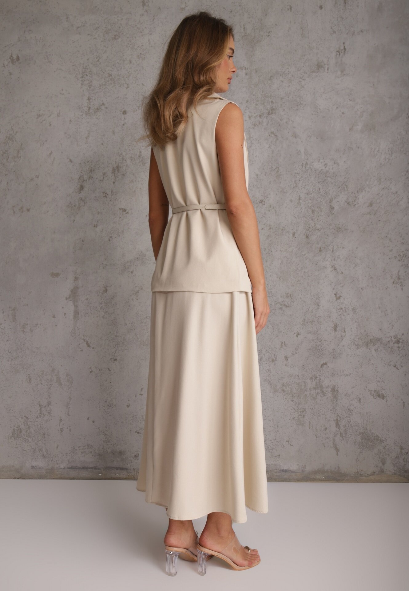 elsa.m by may Set elegant de costum Vestă cu curea și fustă trapez Sopha Bej deschis