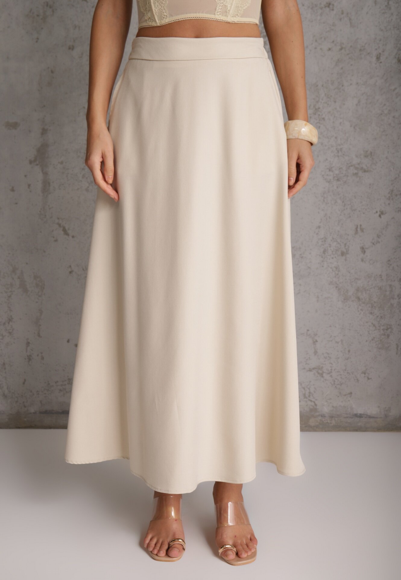 elsa.m by may Set elegant de costum Vestă cu curea și fustă trapez Sopha Bej deschis