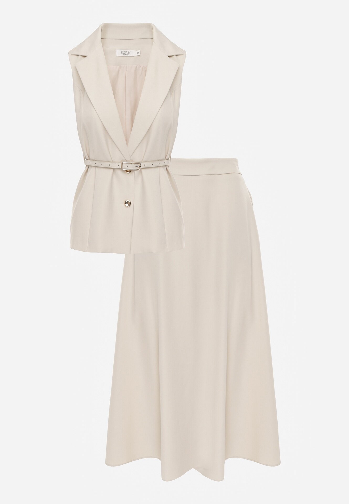 elsa.m by may Set elegant de costum Vestă cu curea și fustă trapez Sopha Bej deschis