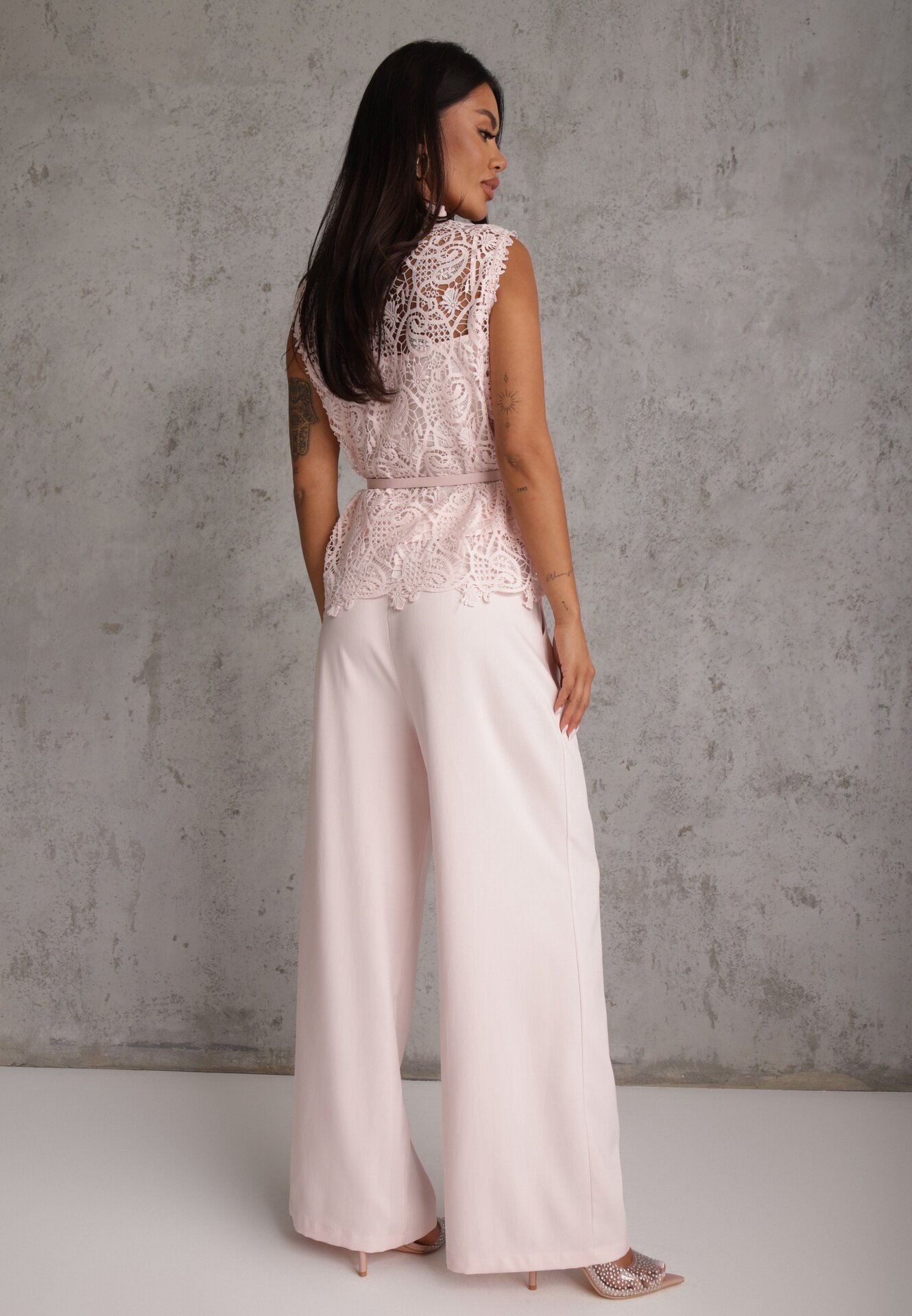 elsa.m by may Set elegant de vară din viscoză bluză din dantelă și pantaloni Amatice Roz