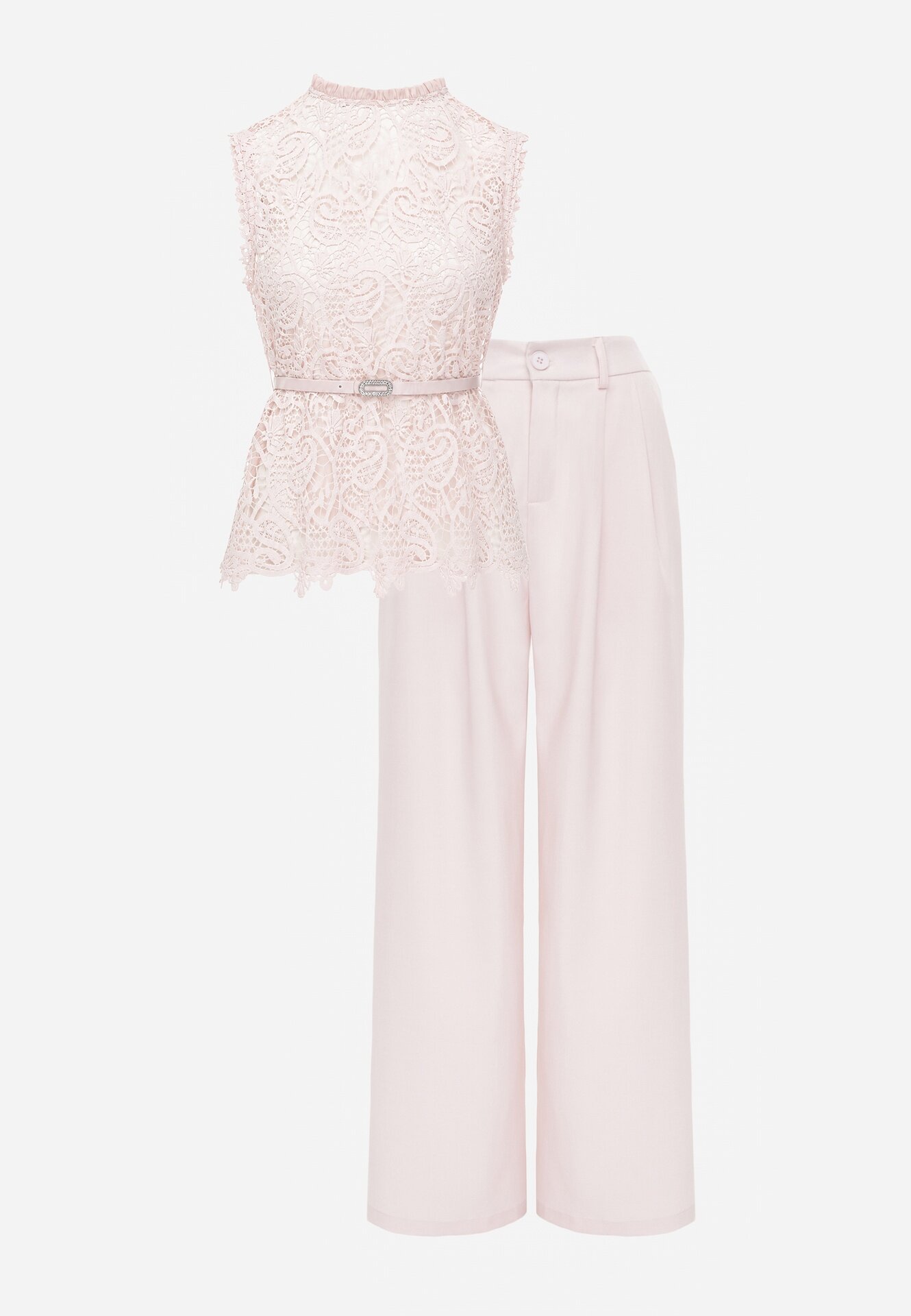 elsa.m by may Set elegant de vară din viscoză bluză din dantelă și pantaloni Amatice Roz