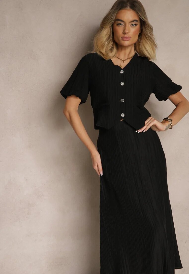 elsa.m by may Set Negru din Viscoză Cămașă și Fustă cu Croială Cloș Nanorela