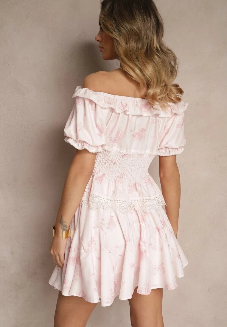 elsa.m by may Set roz din vâscoză fustă și top cu mâneci bufante decorat cu dantelă Mironira