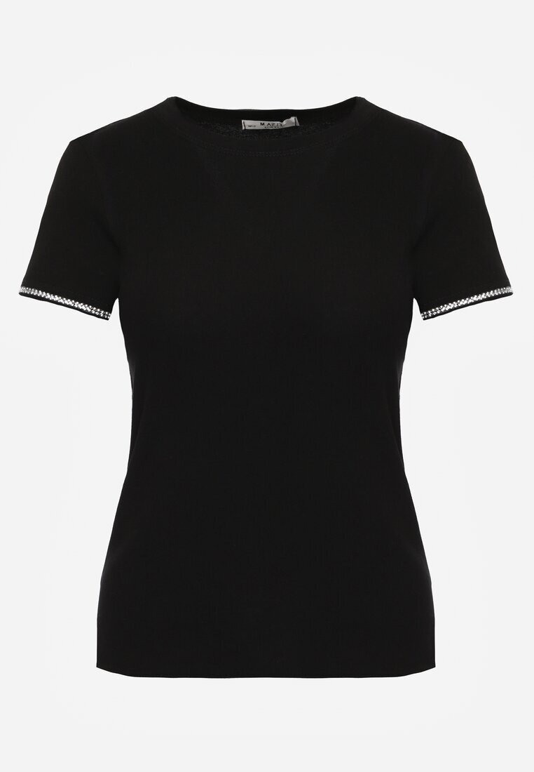 elsa.m by may T-shirt Negru din Bumbac Decorat cu Zirconii Kallochis