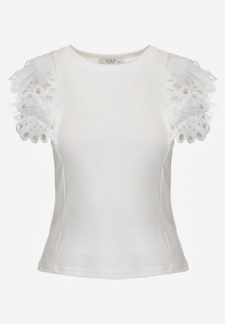 elsa.m by may Top Alb din Bumbac cu Dantelă Decorativă Adexis
