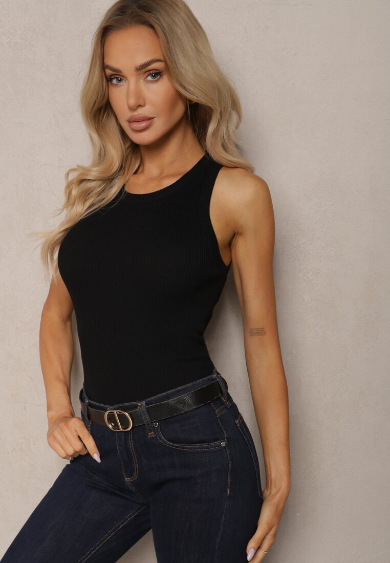 elsa.m by may Top Negru Reiat cu Decolteu Rotund Nasanine