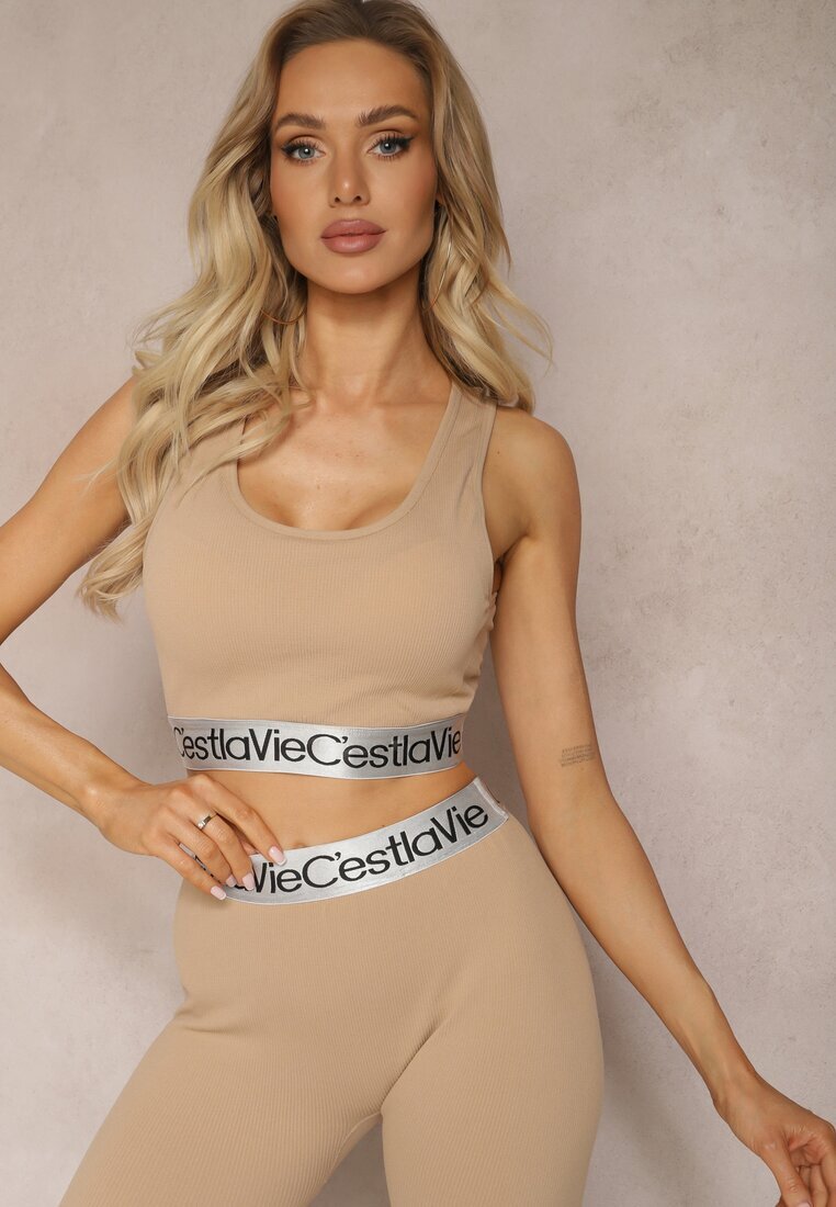 elsa.m by may Top Sport Sutien Bej Elastic Reiat cu bandă elastică decorativă Waslema