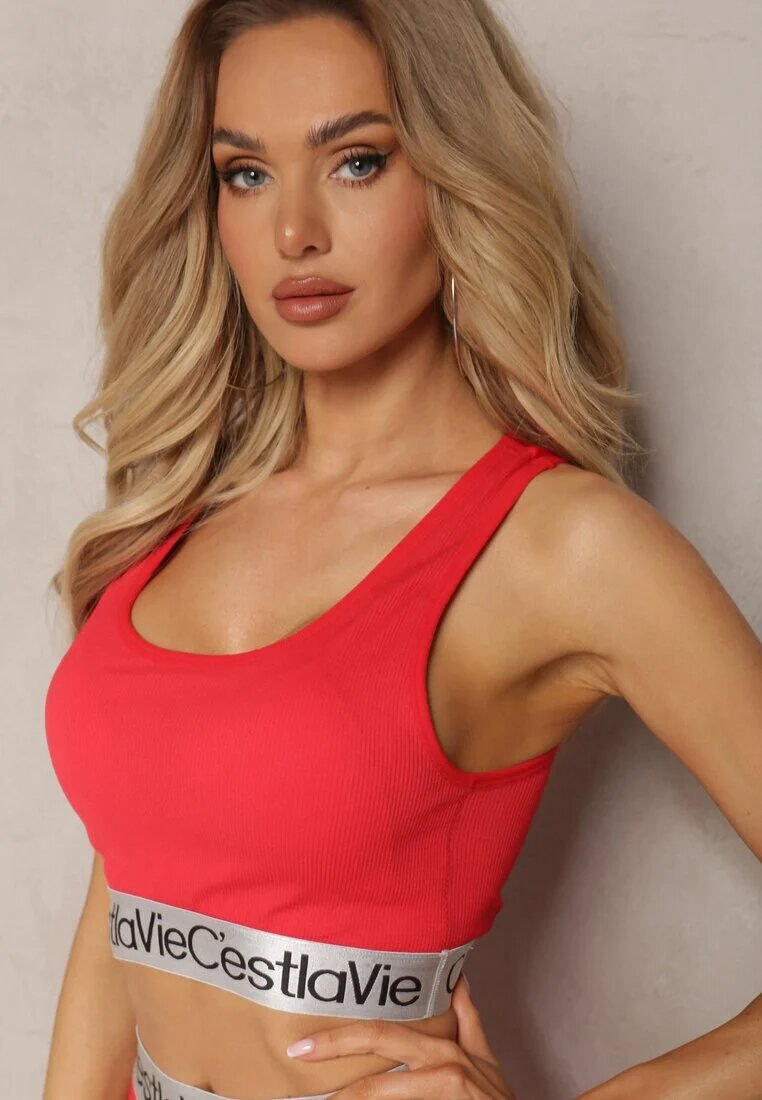elsa.m by may Top sport sutien roșu elastic reiat cu bandă decorativă Waslema