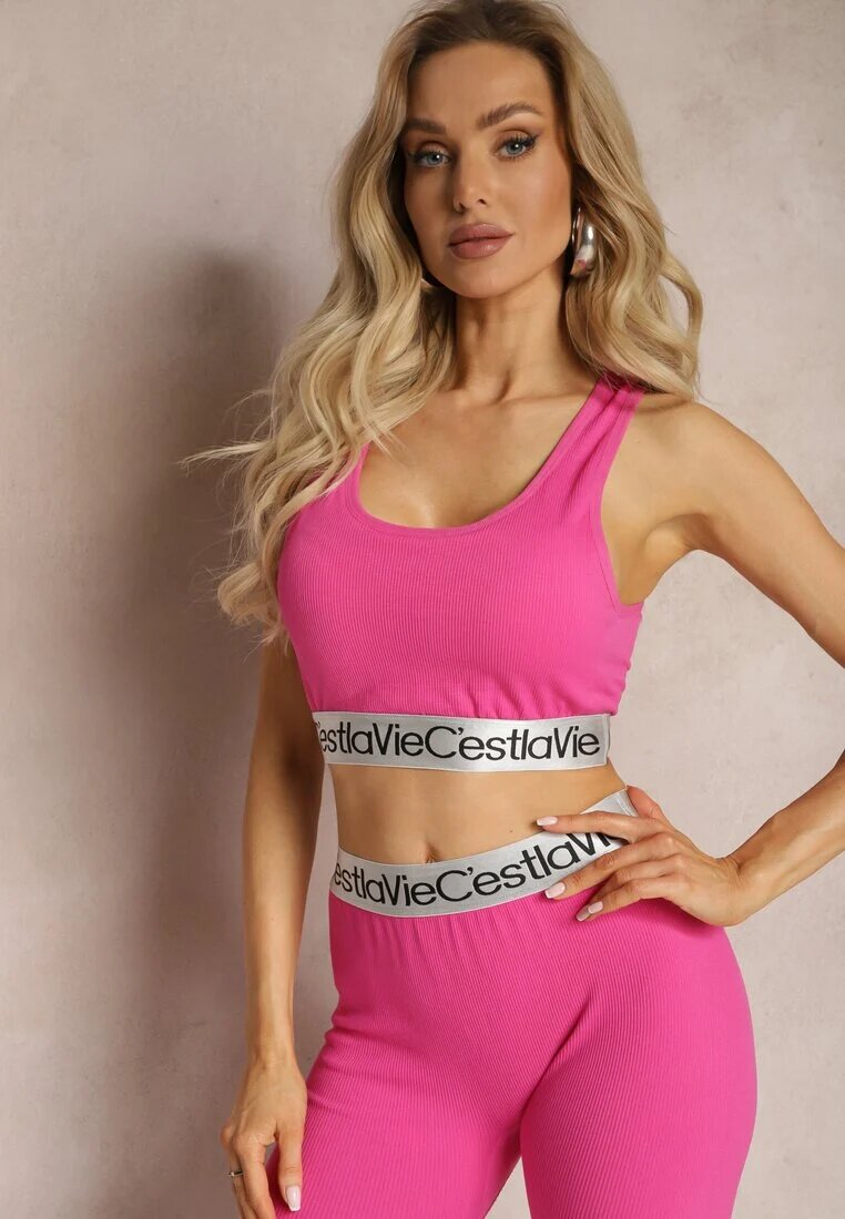 elsa.m by may Top Sportiv Sutien Fucsia Elastic Reiat cu Bandă Elastică Decorativă Waslema