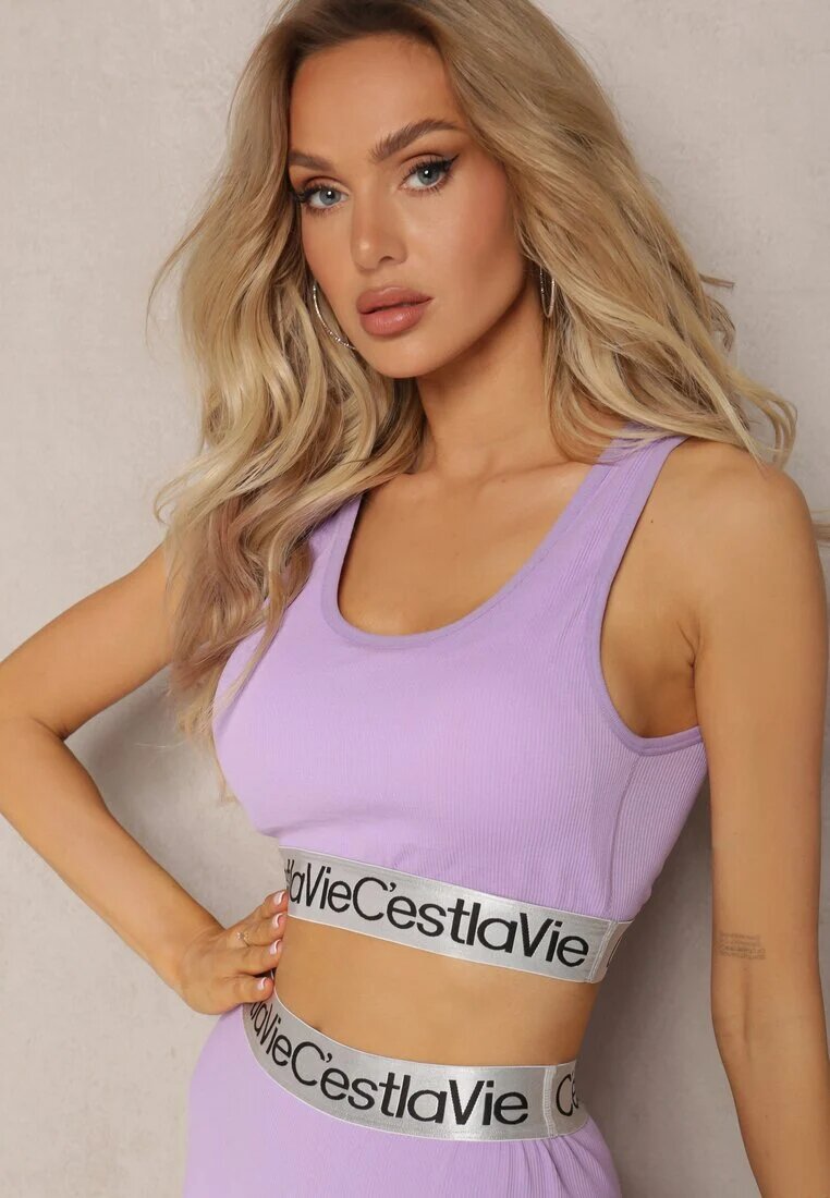 elsa.m by may Top Sportiv Sutien Mov deschis Elastic Reiat cu bandă elastică decorativă Waslema