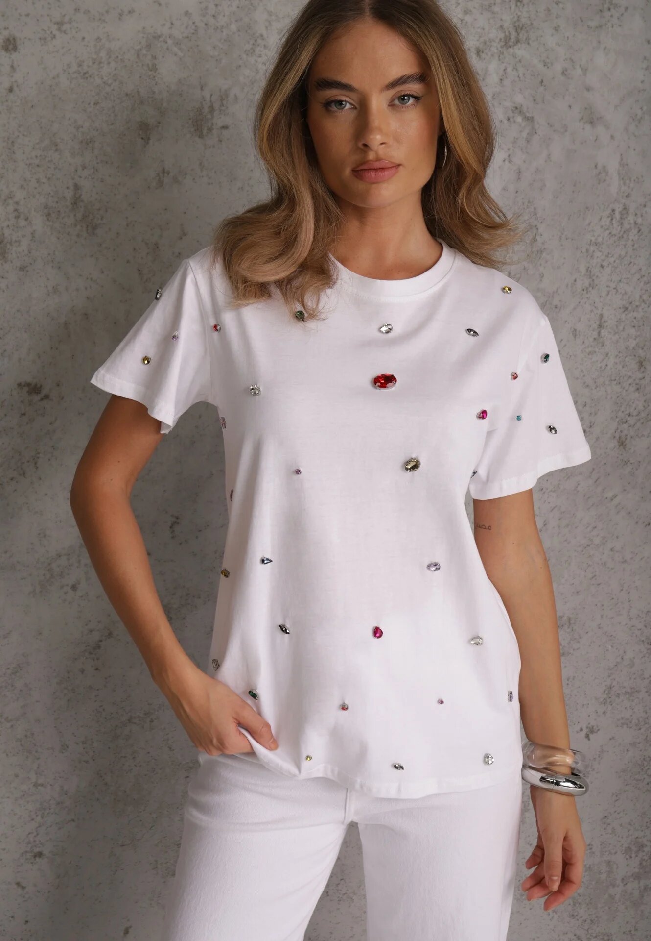 elsa.m by may Tricou Alb cu Zirconii în Diverse Culori Varcia